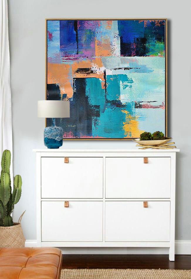 Handmade Painting Large Abstract Art,Oversized Palette Knife Painting Contemporary Art On Canvas,Hand-Painted Contemporary Art,Blue,Purple,Green,Yellow,Orange.etc